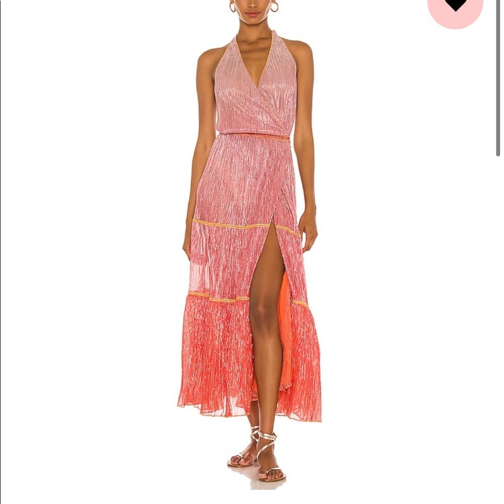 NWT CHIO plisse degrade lurex wrap maxi dress